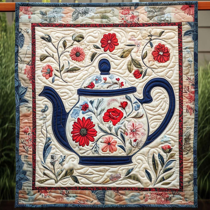 Botanical Teapot Shaped Artisan Fabric Charm NCU0NT832