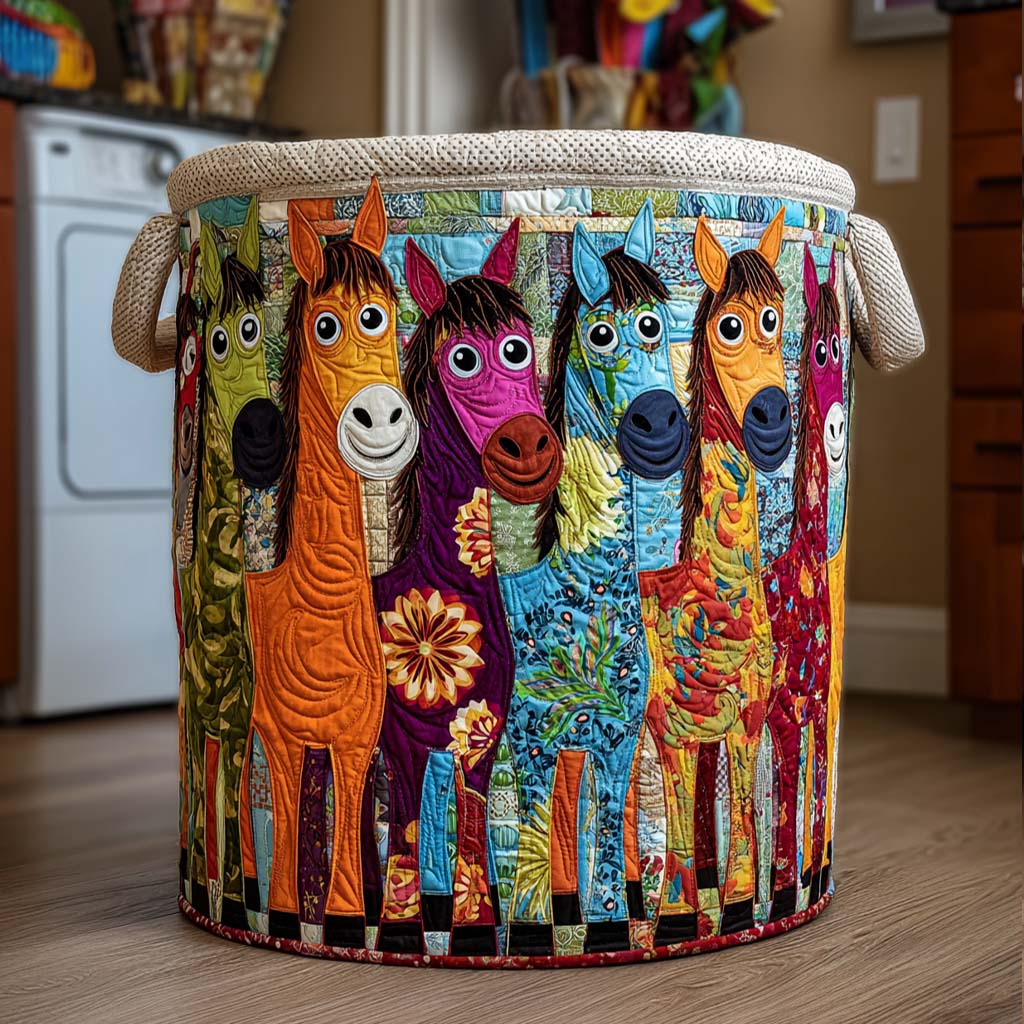 Quilted laundry basket with country herd NCU0NNT2695