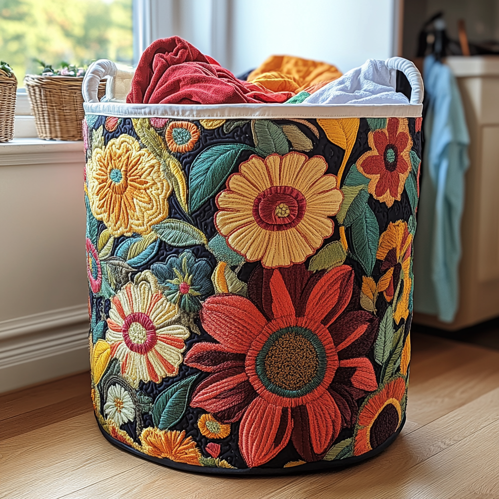Quilted laundry basket with floral pattern NCU0DDK697