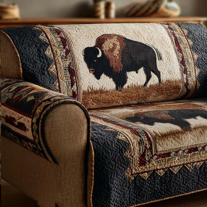 Quilted sofa cover with prairie bison NCU0NT10646