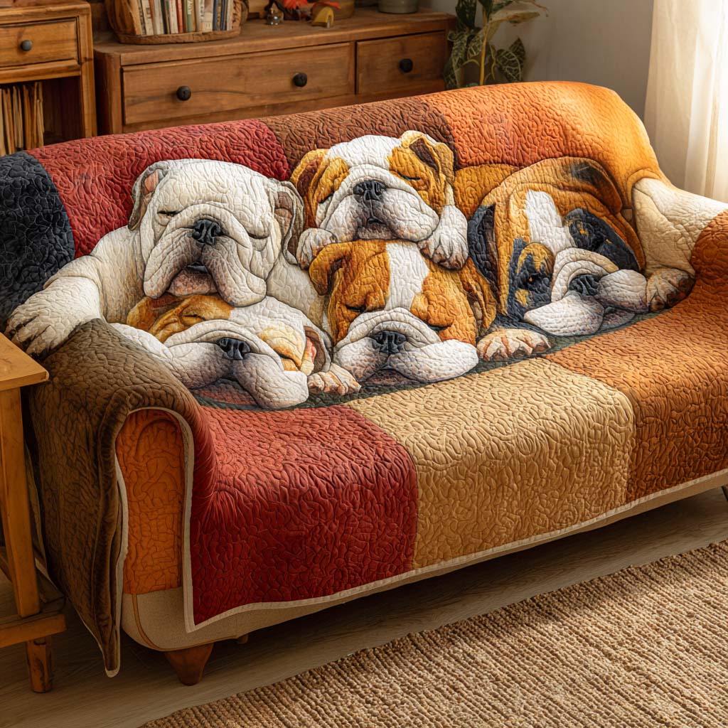 Quilted sofa cover with Bulldog at rest NCU0XD1305