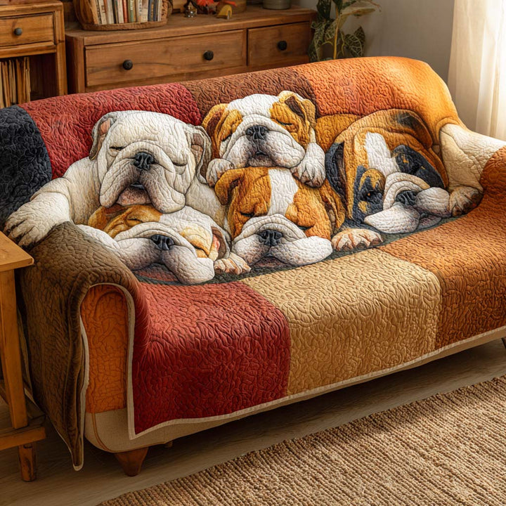 Quilted sofa cover with Bulldog at rest NCU0XD1305
