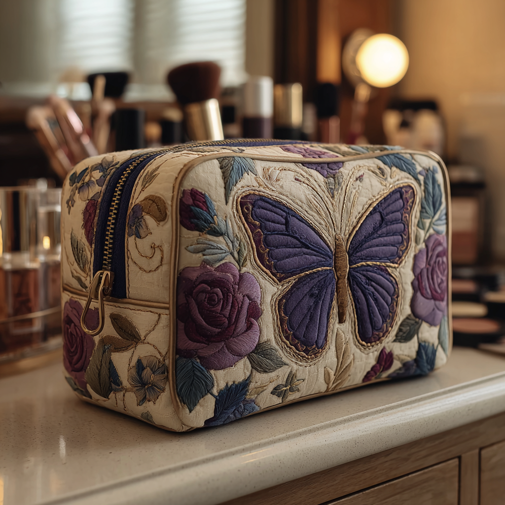Quilted beauty case with butterflies and flowers NCU0DK10505
