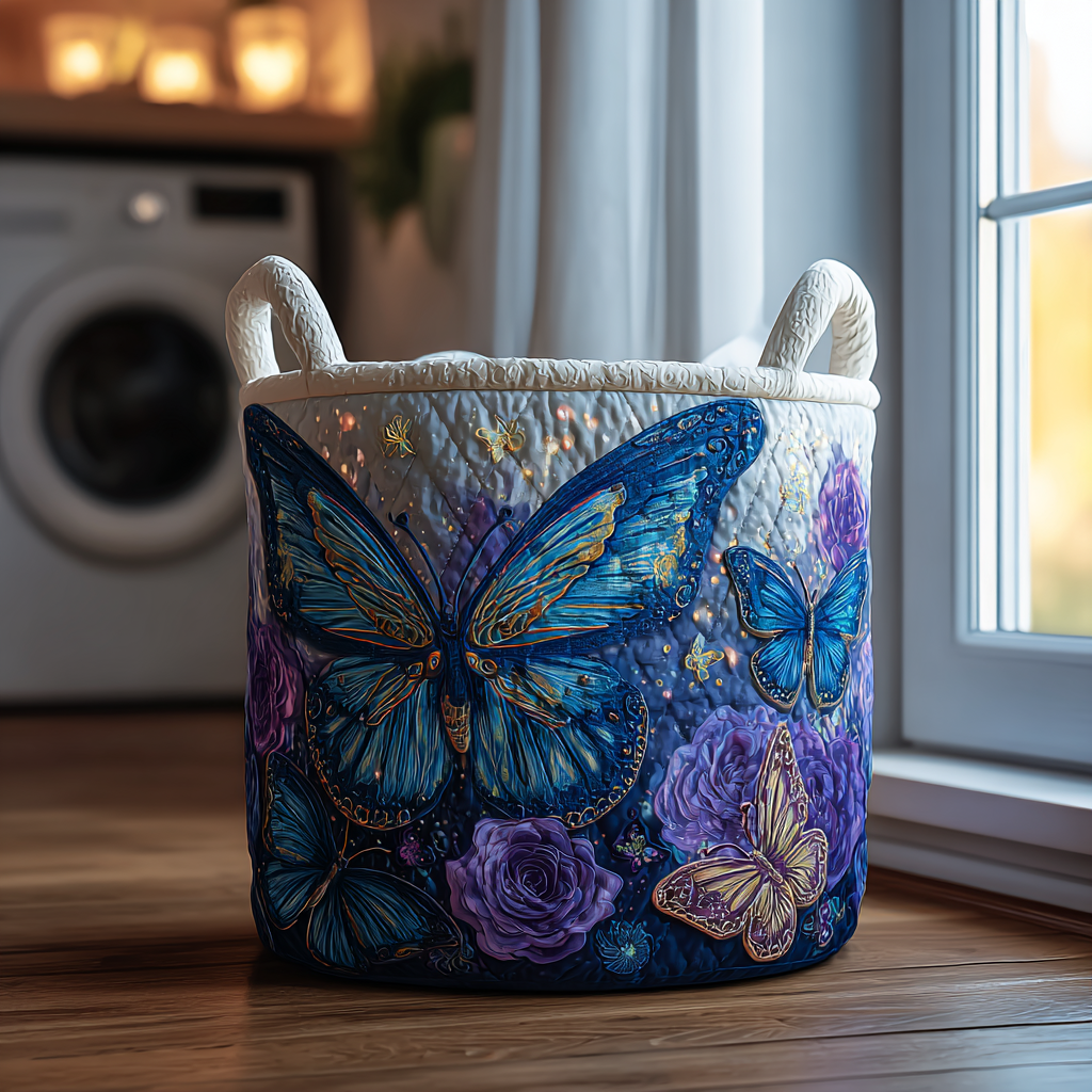 Quilted laundry basket with butterflies and flowers NCU0PVL418