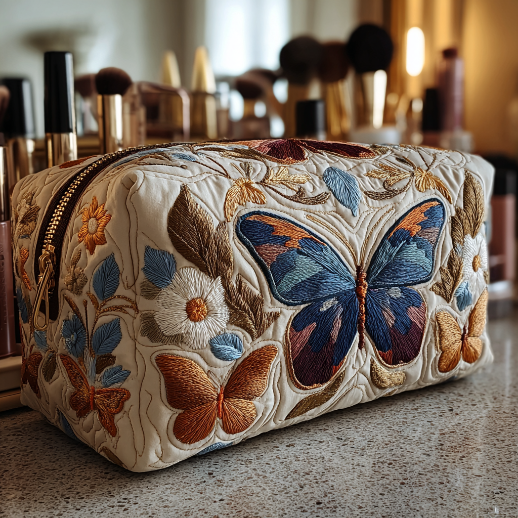 Quilted beauty case with delicate butterflies NCU0DK10507
