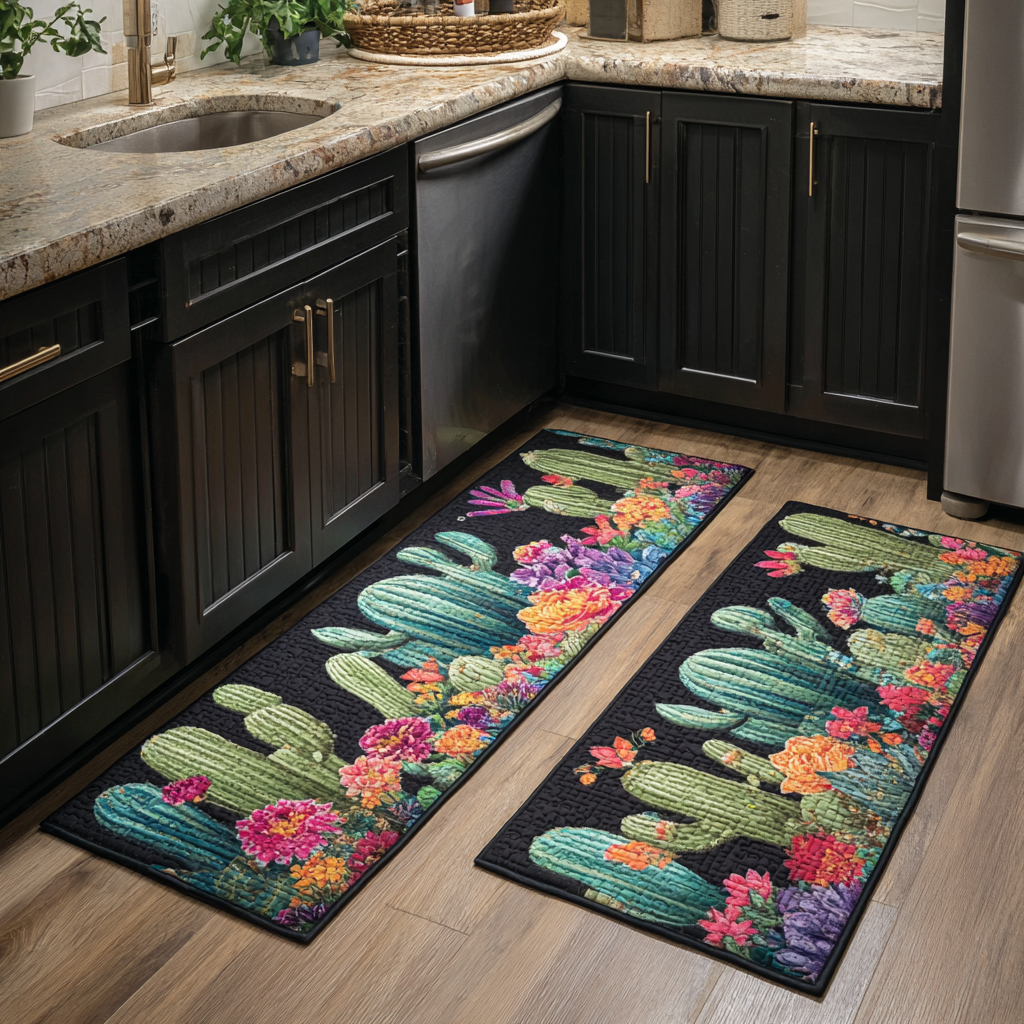 Non-slip kitchen rug with flowering cactus NCU0DK10921
