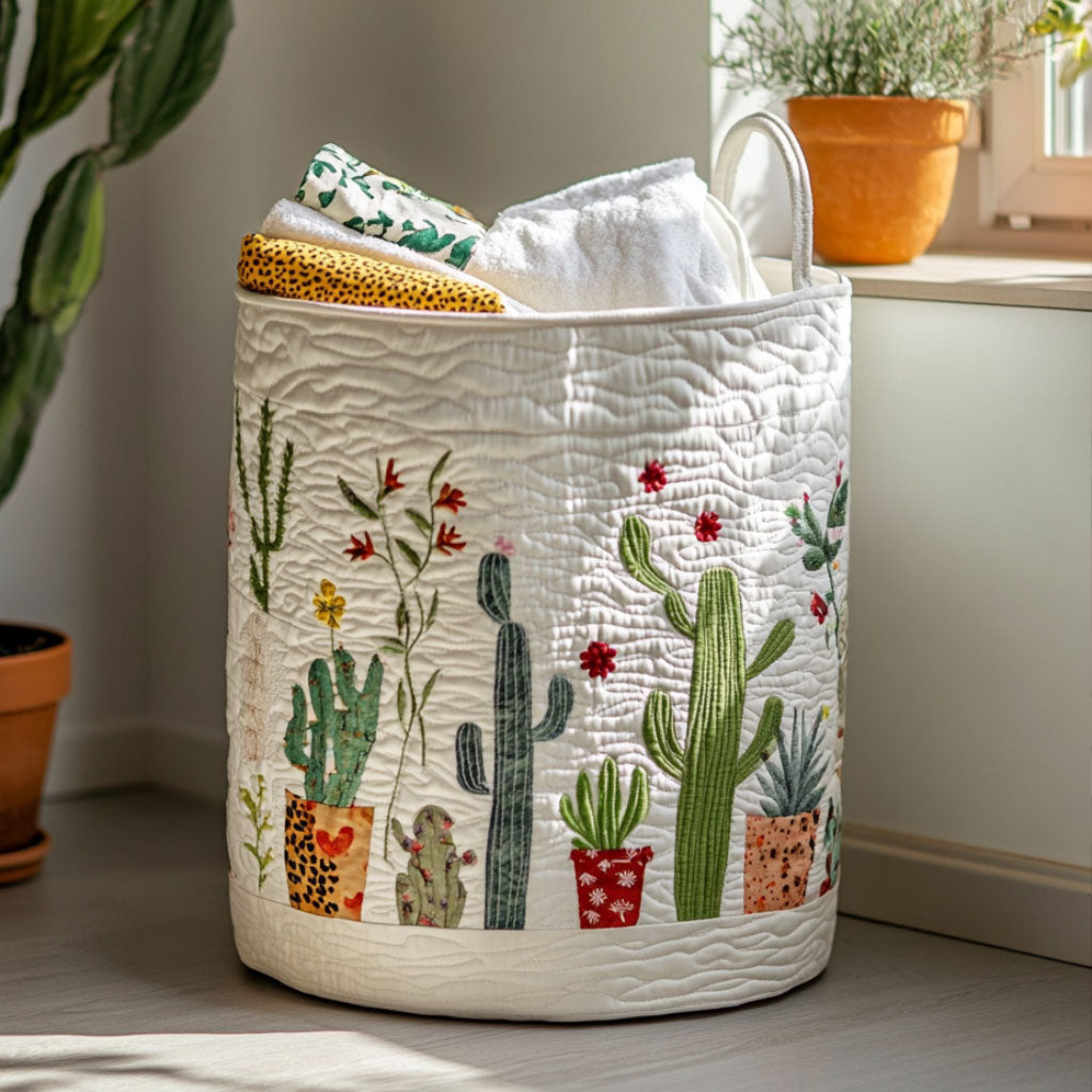 Quilted laundry basket with cactus NCU0PTT1081