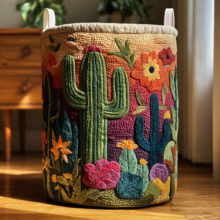 Quilted laundry basket with cactus NCU0DDK1291