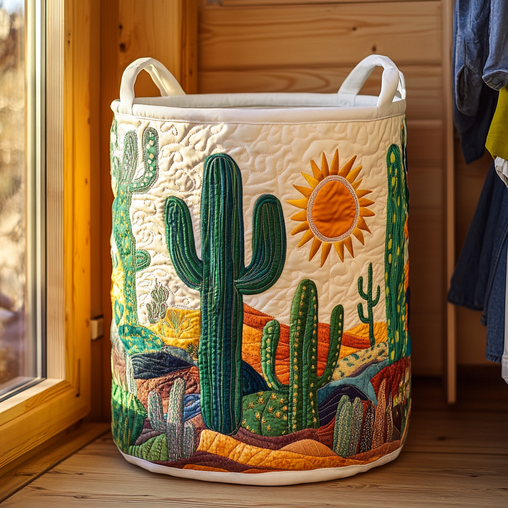 Quilted laundry basket with cactus NCU0DDK770