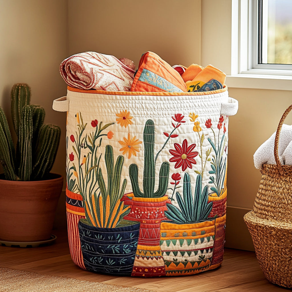 Quilted laundry basket with cactus NCU0PVL652