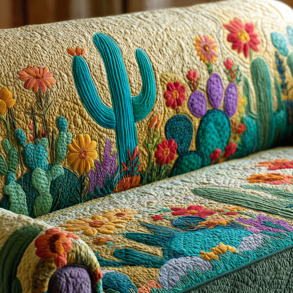 Quilted sofa cover with sunset cactus NCU0DK10840