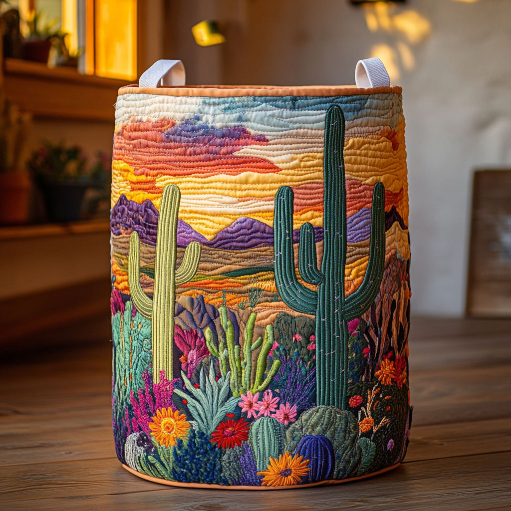 Quilted laundry basket with cactus NCU0DDK778