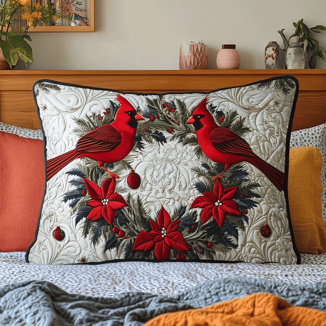 Quilted pillow cover with red cardinals NCU0DV7380