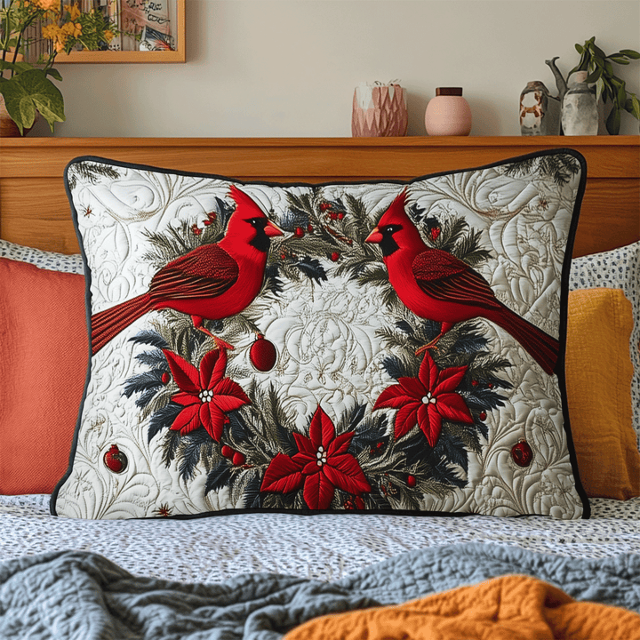 Quilted pillow cover with red cardinals NCU0DV7380