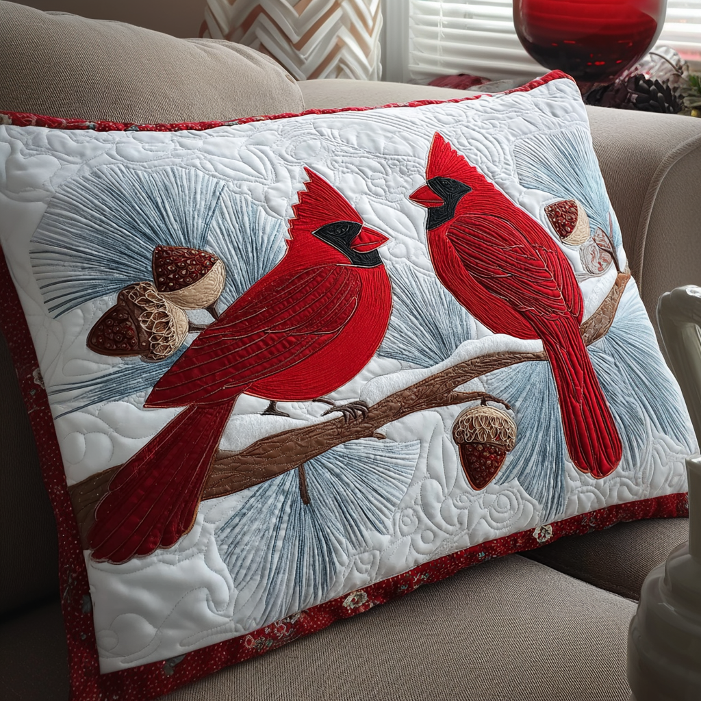 Quilted pillow cover with cardinal nest NCU0NT10436