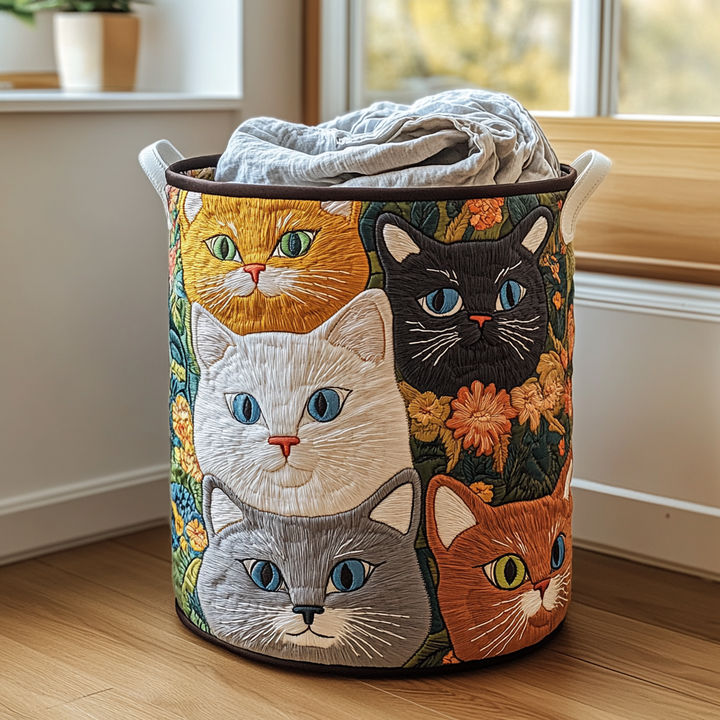 Quilted laundry basket with cats and flowers NCU0DDK803