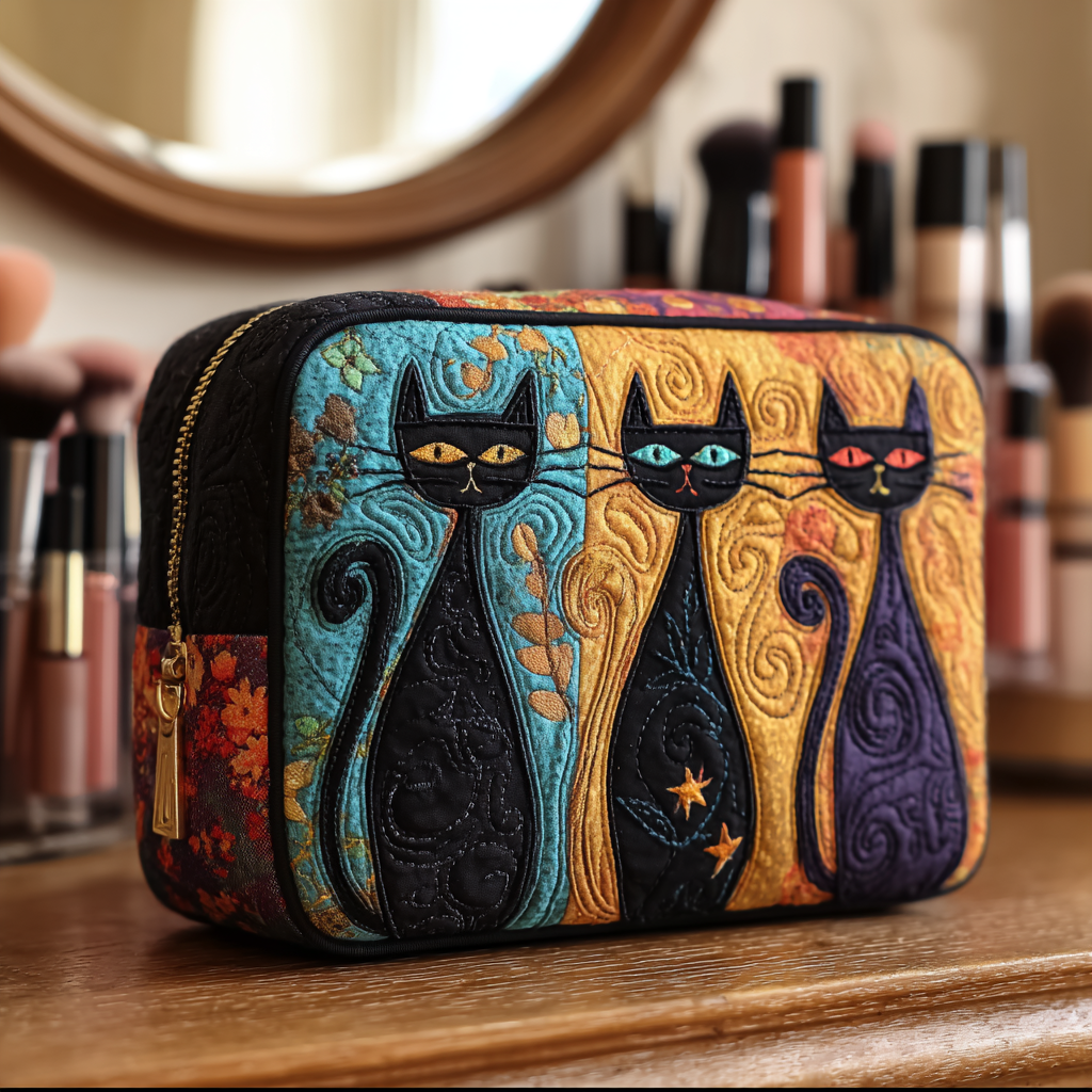 Quilted beauty case with curious cat NCU0DK10142
