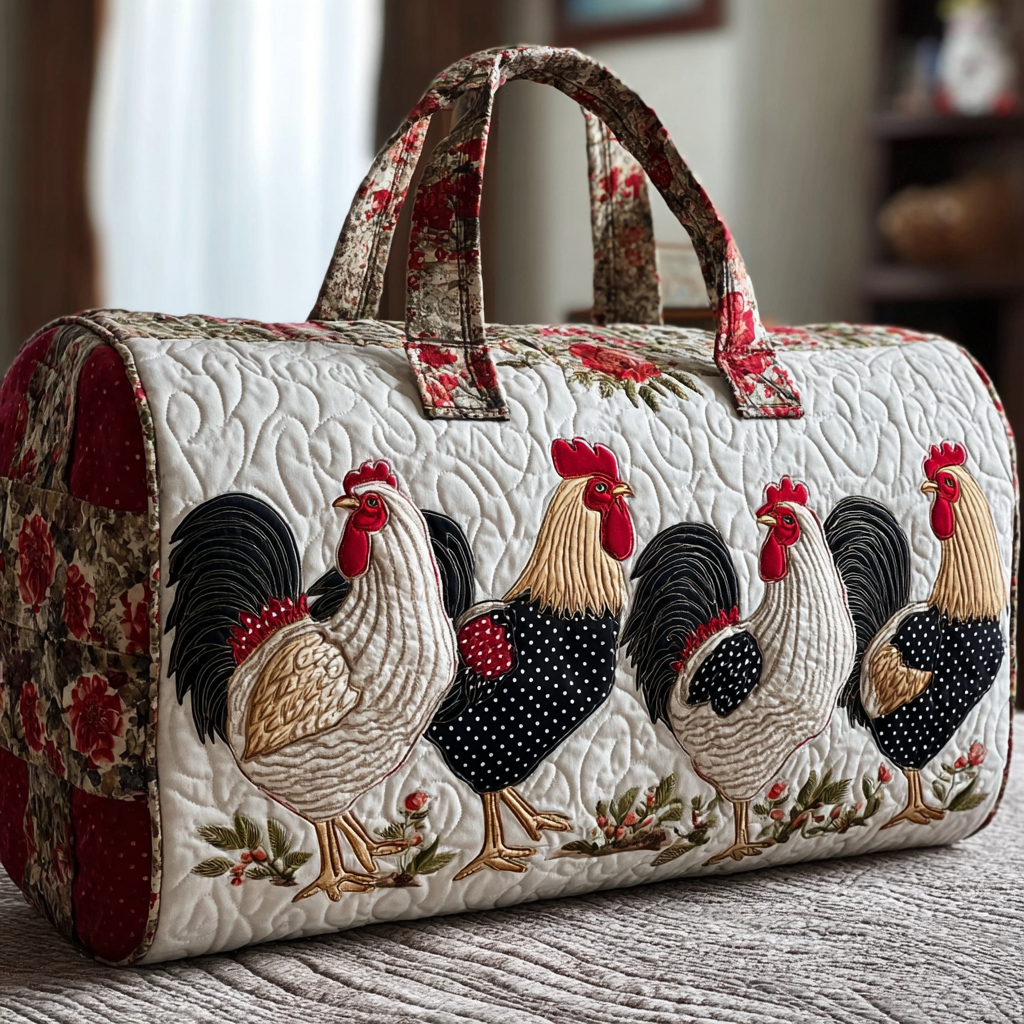 Quilted Travel Bag with Country Chickens NCU0DK9804