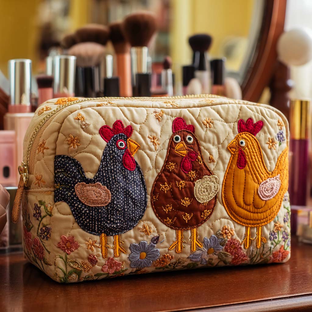 Quilted beauty case with decorative hen NCU0NT10534