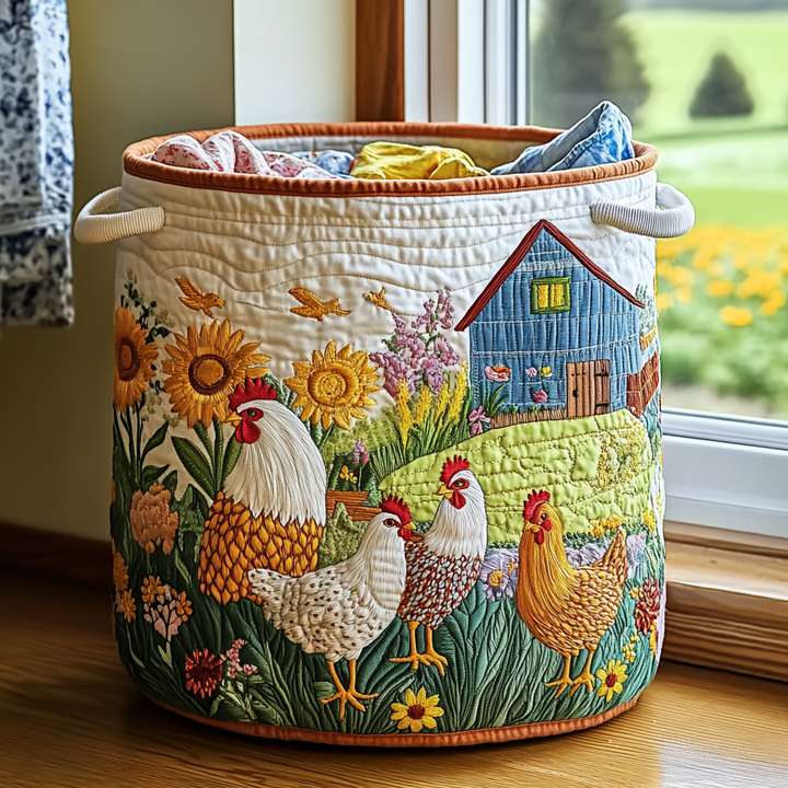 Quilted laundry basket with country chickens NCU0DDK968
