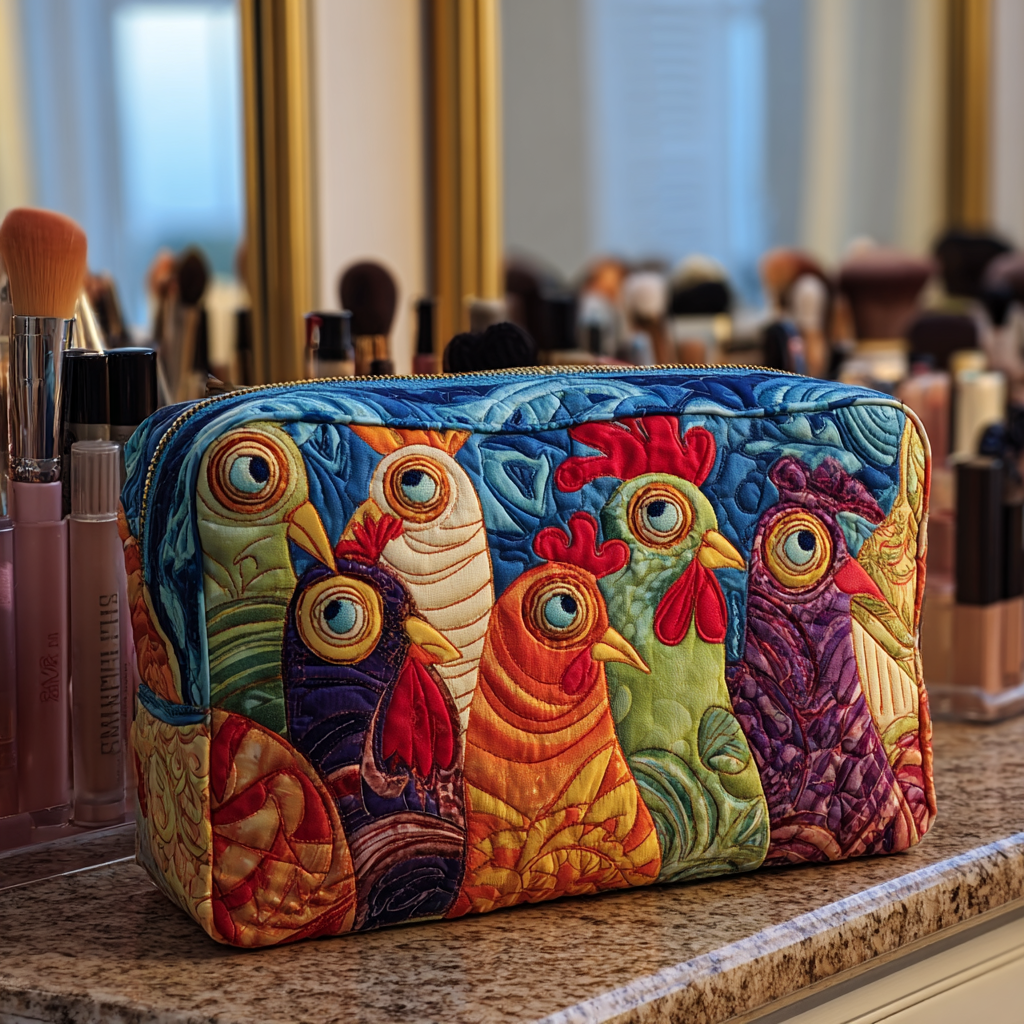 Quilted beauty case with chickens in the garden NCU0DK10287