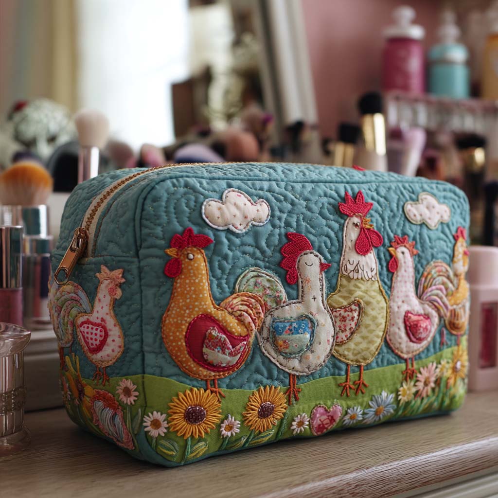 Quilted beauty case with chickens in the garden NCU0NT10540
