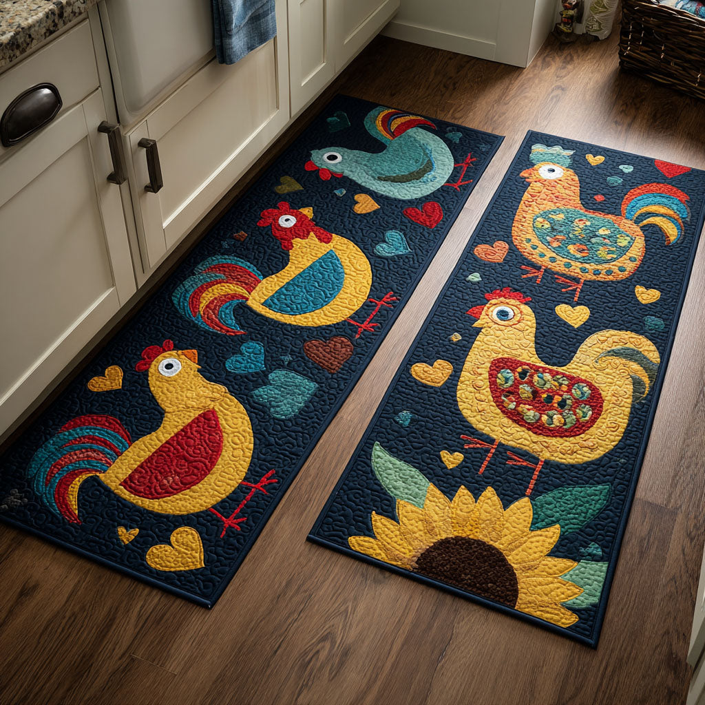 Non-slip kitchen rug with decorative chickens NCU0DK11801