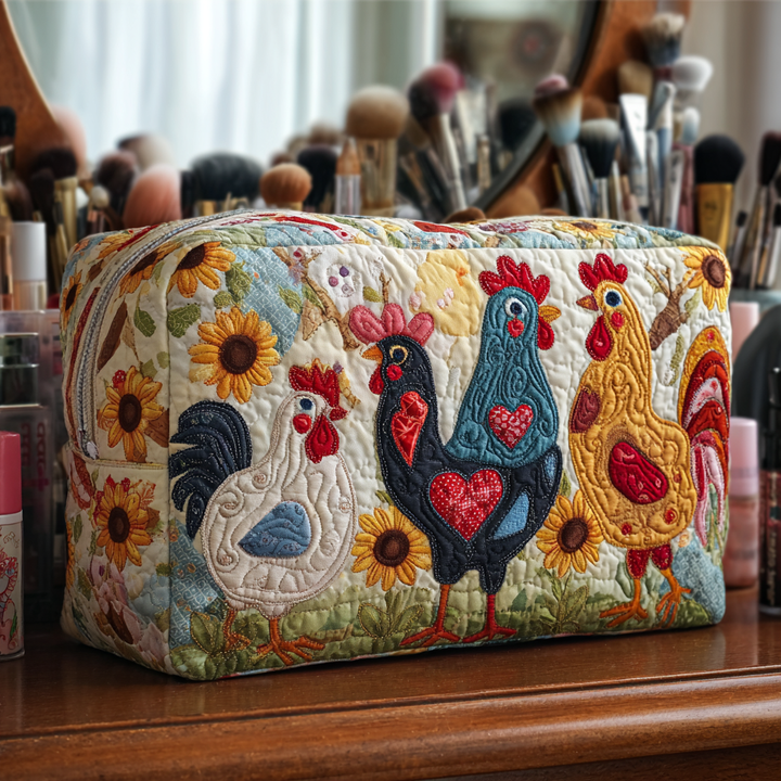 Quilted beauty case with chickens among the trees NCU0DK10290