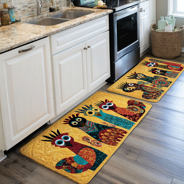 Non-slip kitchen rug with country-style chickens NCU0DK11800