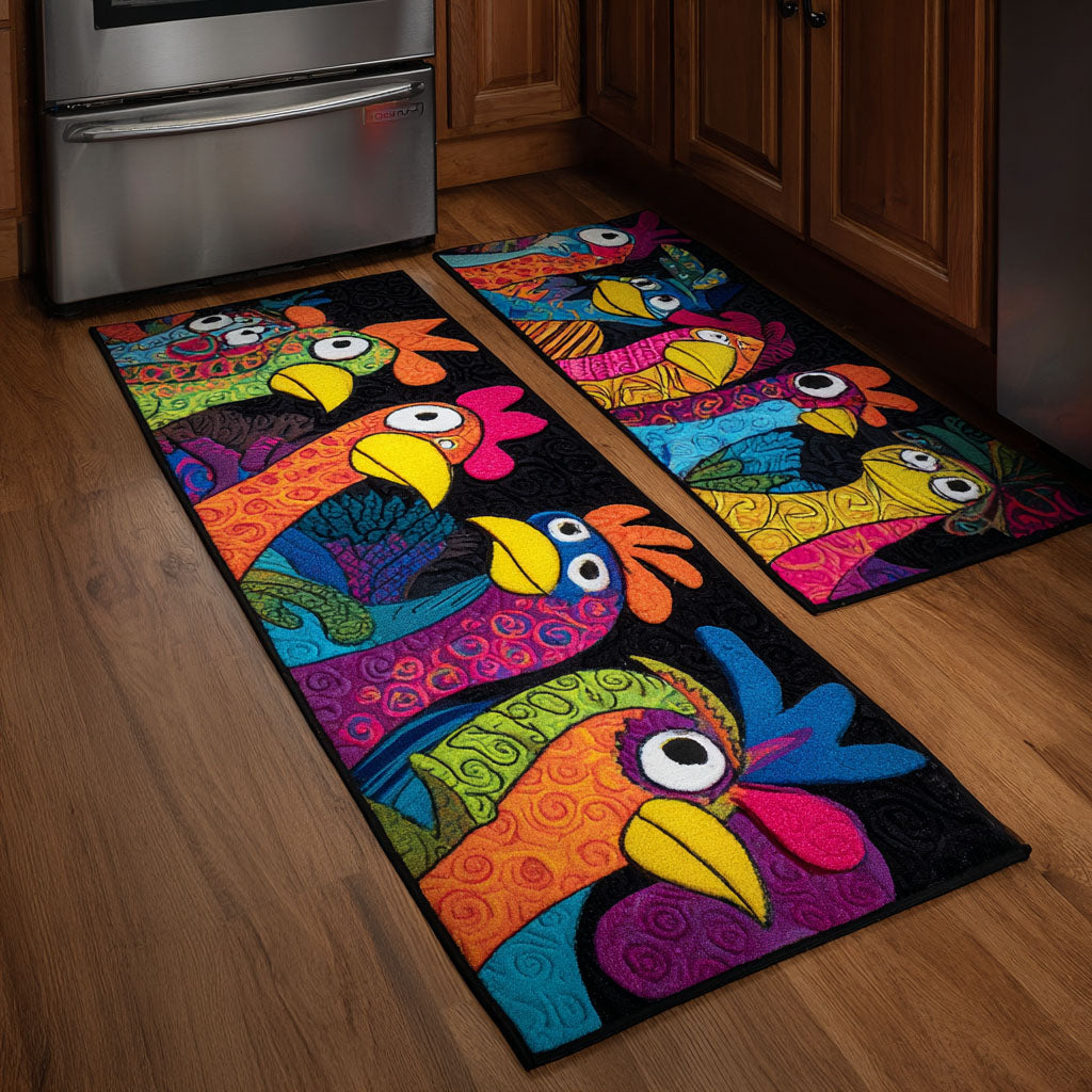 Non-slip kitchen rug with chickens and flowers NCU0DK11803