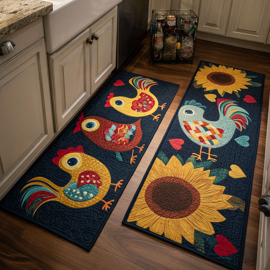 Non-slip kitchen rug with country-style chickens NCU0DK11802