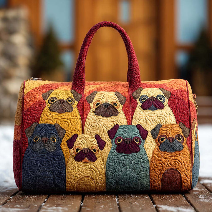Quilted Shoulder Travel Bag with Cheerful Pug NCU0PT9555