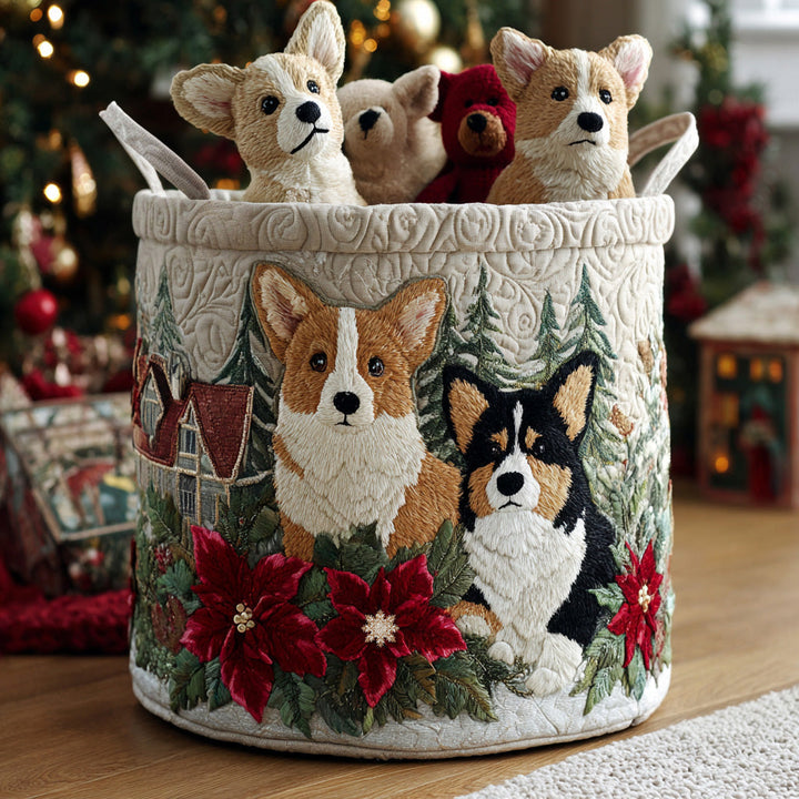 Quilted laundry basket with Christmas Corgi NCU0DV1135