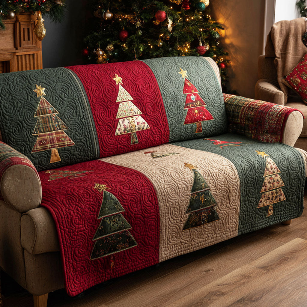 Quilted Sofa Cover with Christmas Pines NCU0TV841
