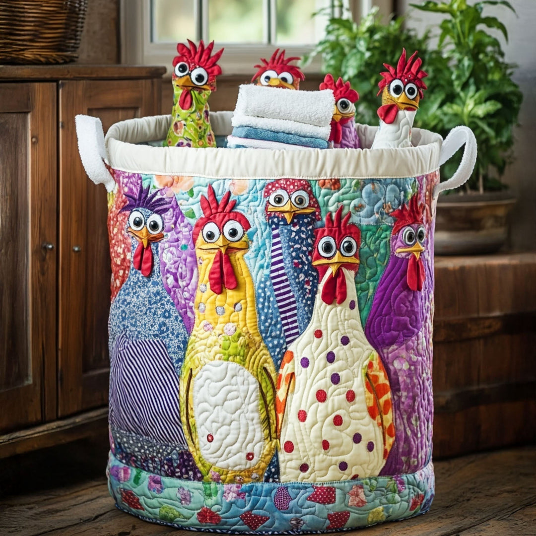 Quilted laundry basket with country chickens NCU0PTT777