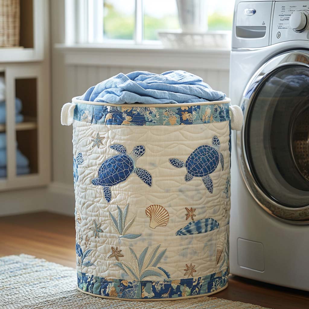 Quilted laundry basket with sea turtle NCU0QN030