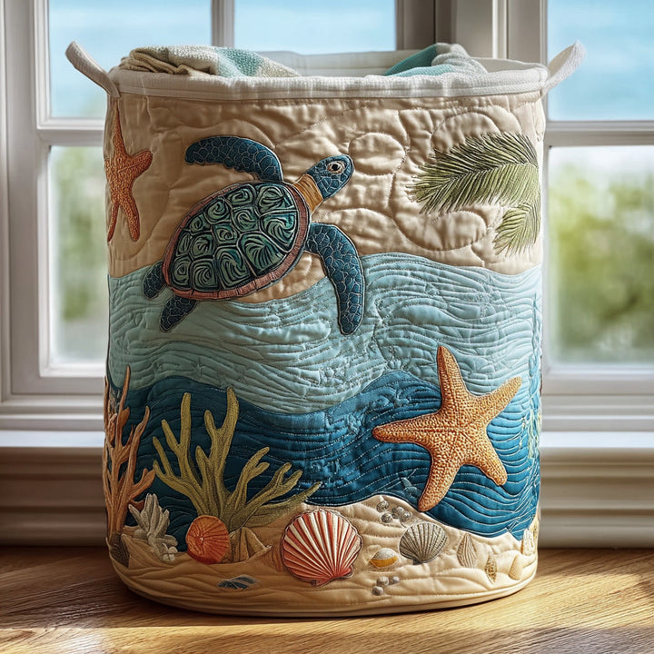 Quilted laundry basket with sea turtle NCU0QN024