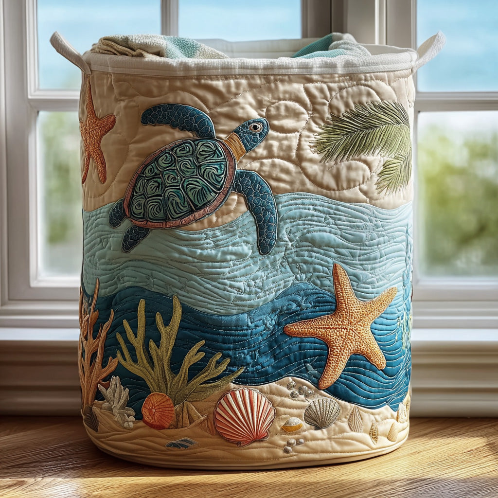 Quilted laundry basket with marine pattern NCU0PVL634