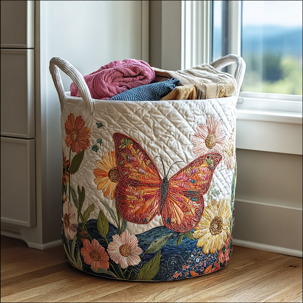 Quilted laundry basket with colorful trim NCU0PVL422