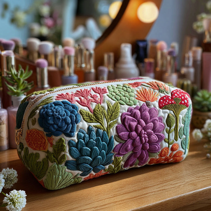 Quilted beauty case with colorful botanical design NCU0PT9617