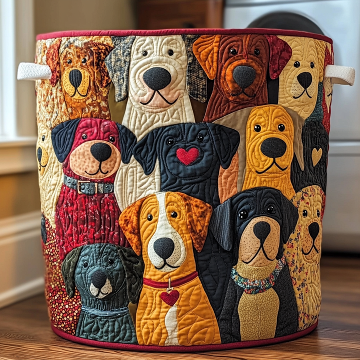 Quilted laundry basket with cheerful puppies NCU0DDK1309