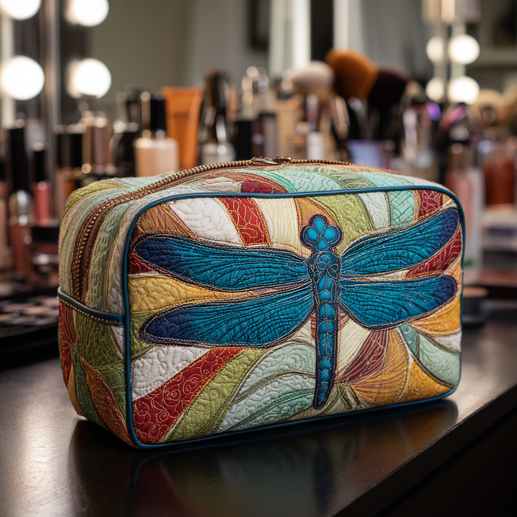 Quilted beauty case with colorful dragonfly NCU0DK10237