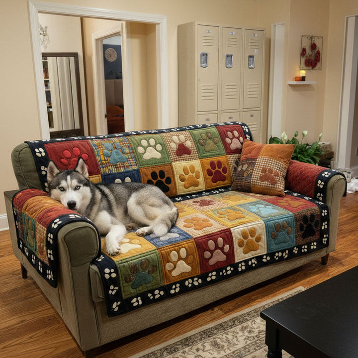 Quilted sofa cover with paw prints NCU0TV871