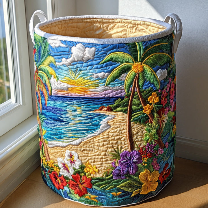 Quilted laundry basket with tropical pattern NCU0QN021