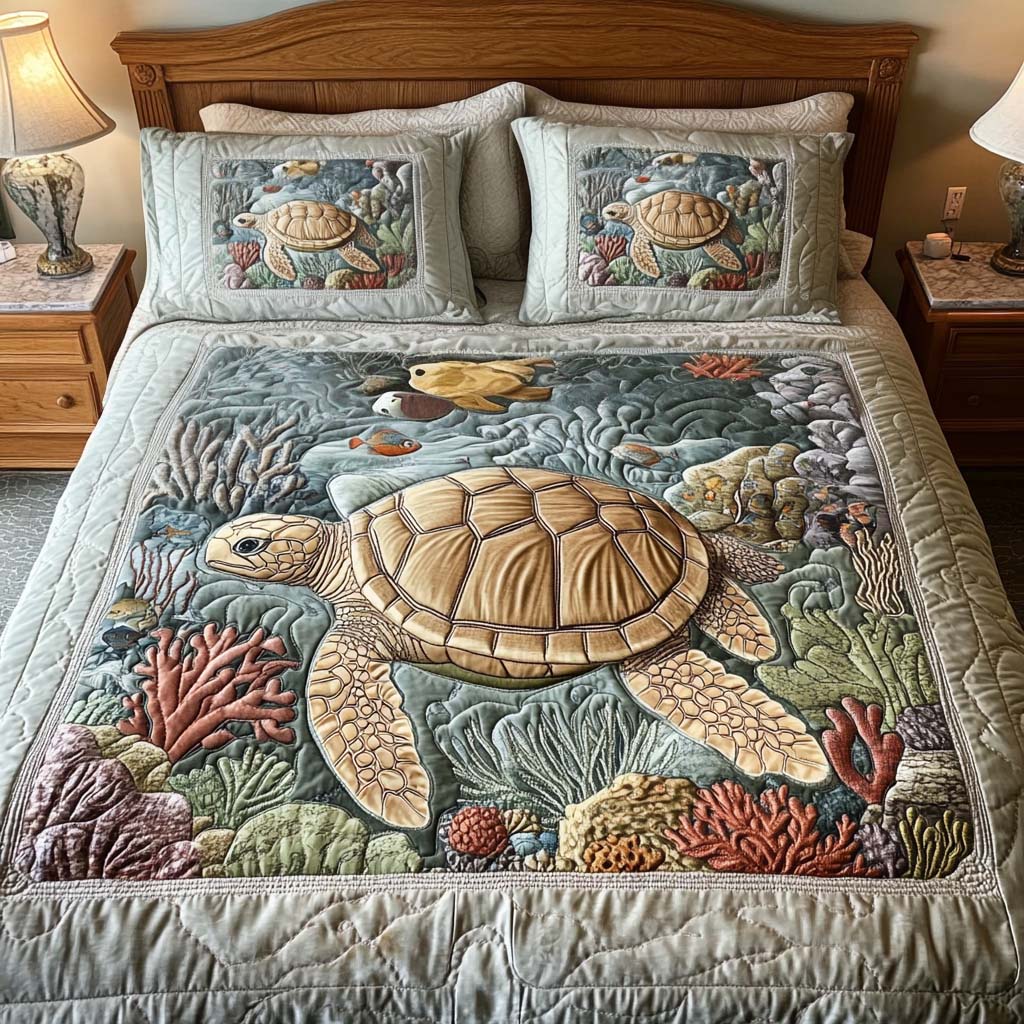 3-Piece Quilted Cover Set - Sea Turtles