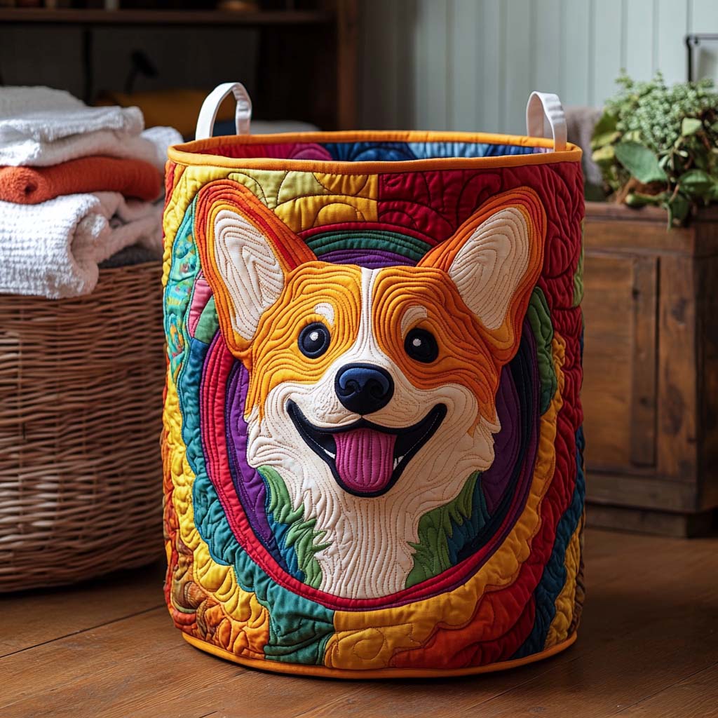 Quilted laundry basket with Corgi NCU0NXD170