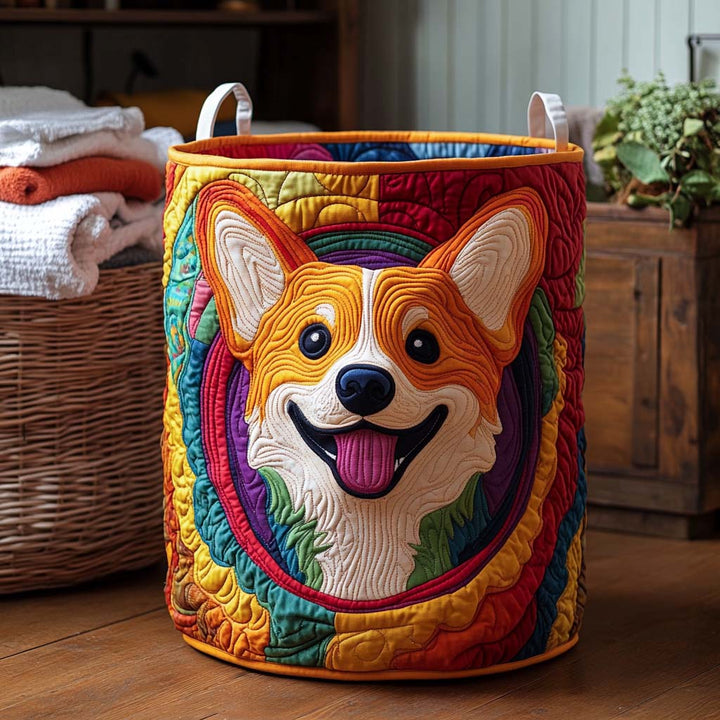 Quilted laundry basket with Corgi NCU0NXD170
