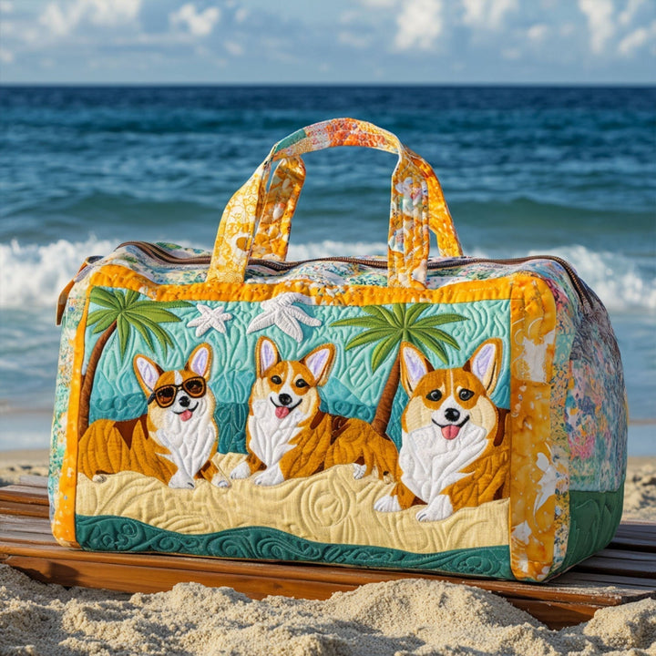 Quilted Travel Bag with Corgis on the Beach NCU0PT9354