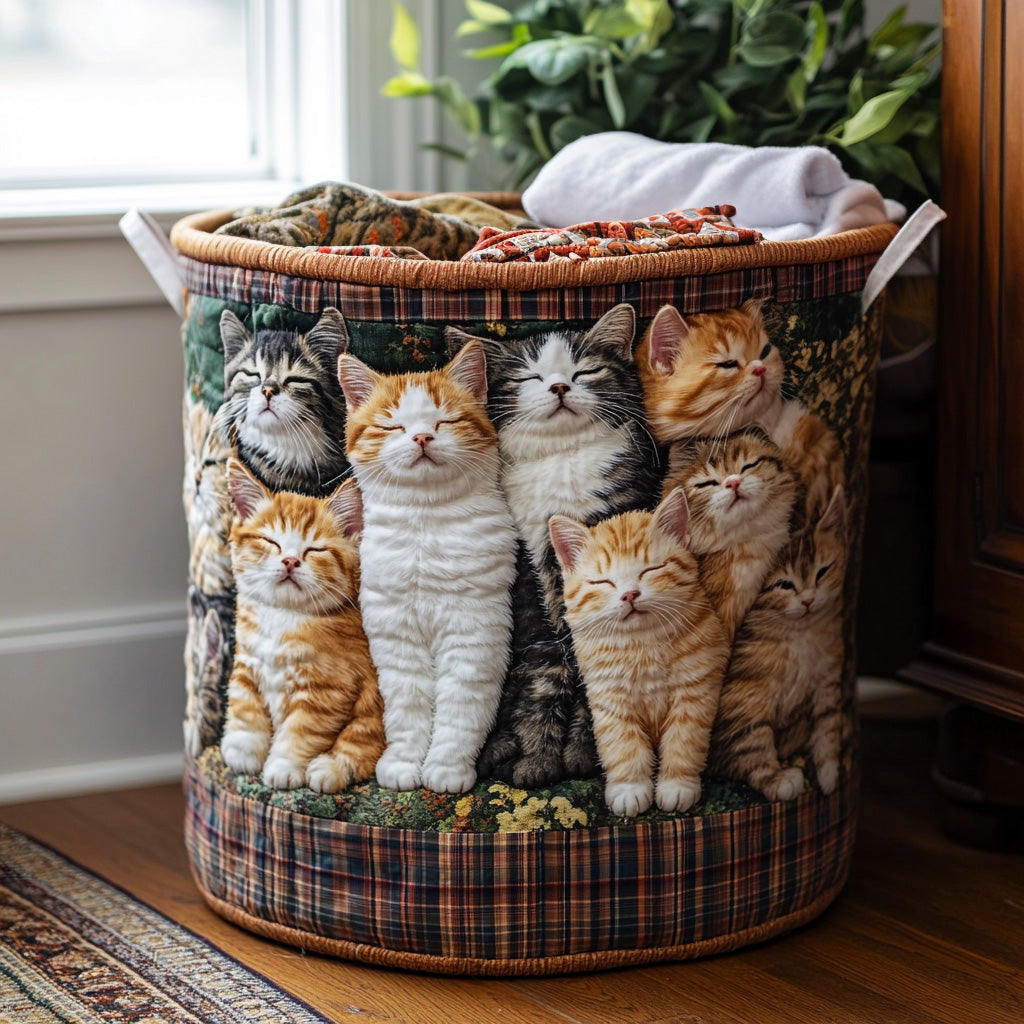 Quilted laundry basket with cozy cat NCU0DV845