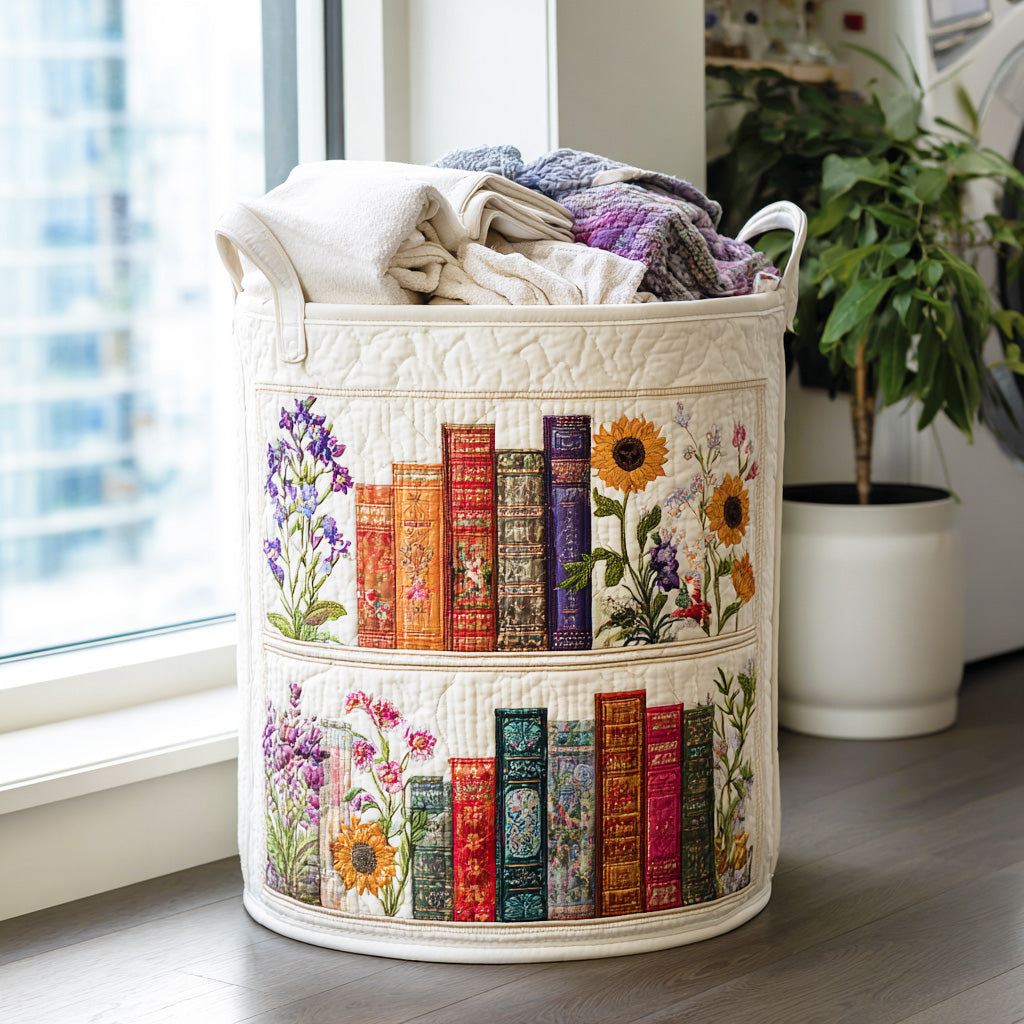 Quilted laundry basket with literary pattern NCU0DV819